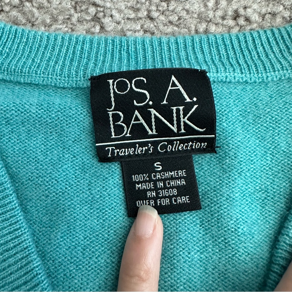 Jos. A. Bank Sweater Mens Size S Turquoise 100% Cashmere V Neck - Picture 4 of 9